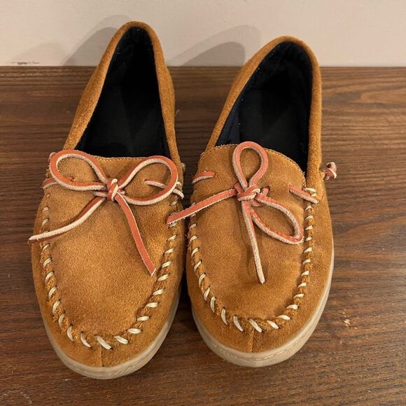 Men's Hush Puppies Moccasin Shoe Tan Huron Rust Suede 7 - Picture 1 of 5